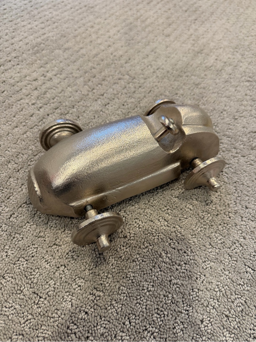 Metallic Silver Decorative Race Car Accent